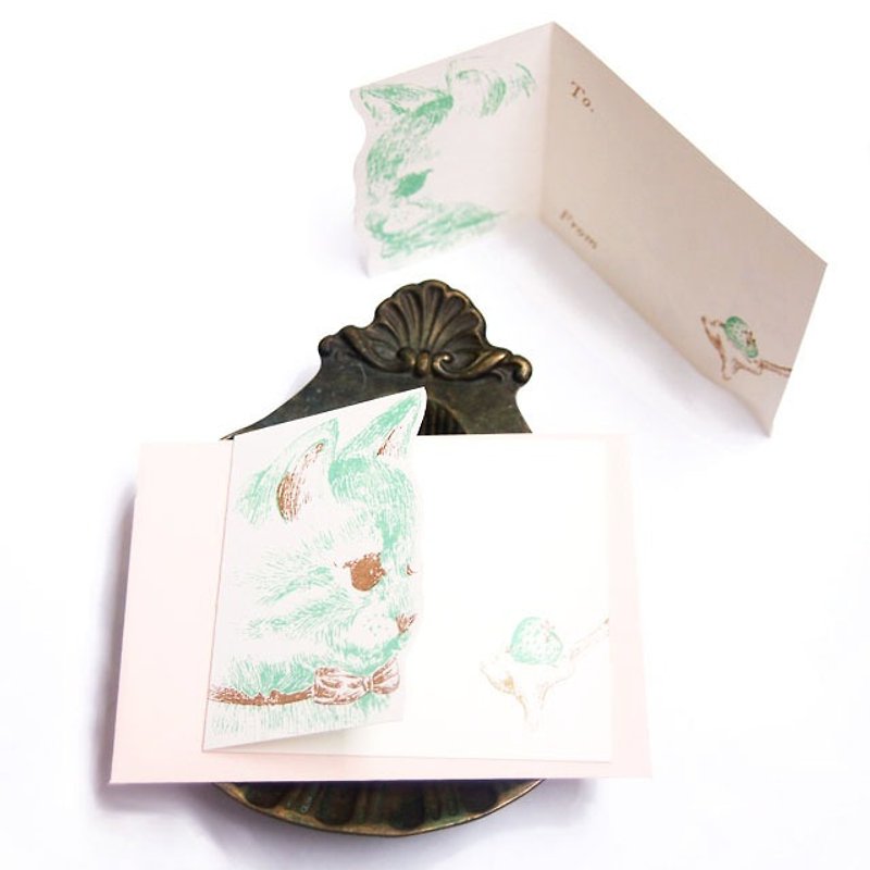 A cat and a spoon/ message card with a envelope - การ์ด/โปสการ์ด - กระดาษ สีเขียว