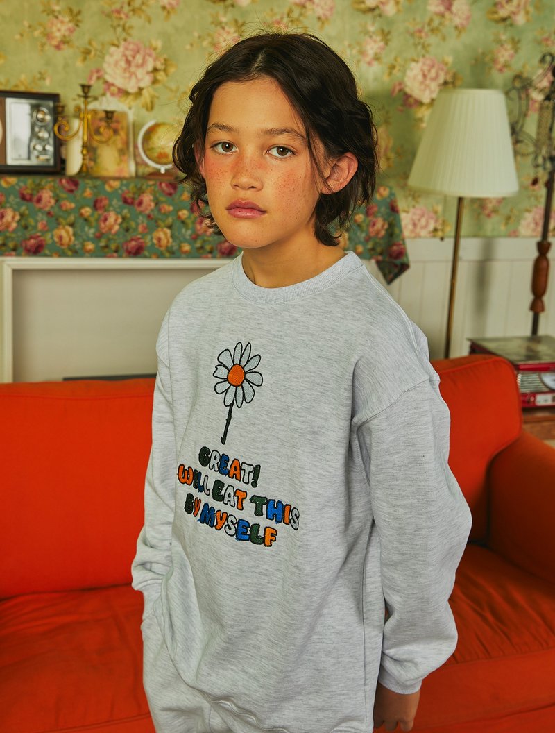 Daisy Sweatshirt_Light Gray - Tops & T-Shirts - Cotton & Hemp White