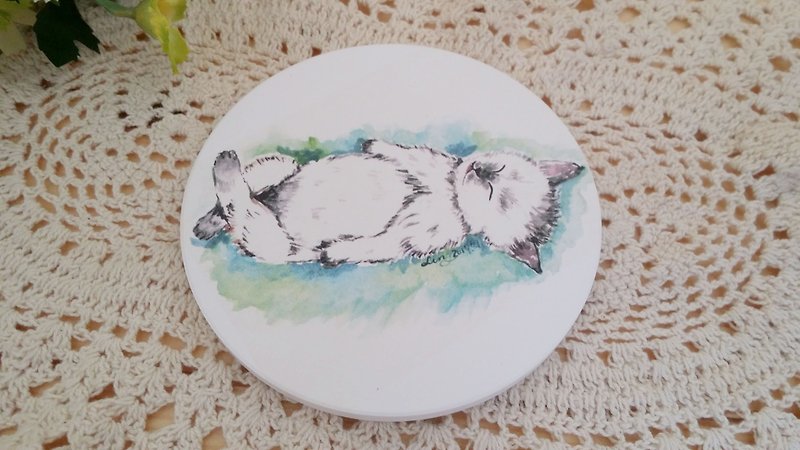 Yingge ceramic absorbent cup - sleeping cat series. Love to sleep - Coasters - Pottery Multicolor