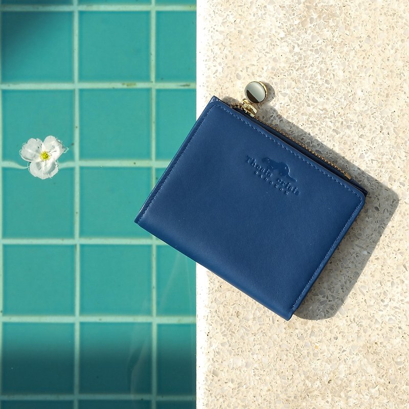 (LIMITED) PEONY - SMALL LEATHER SHORT WALLET WITH COIN PURSE- DEEP BLUE - Wallets - Genuine Leather Blue