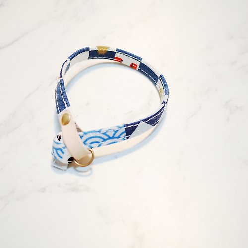 Michu Pet Collars #美珠手作 貓 項圈 格紋 藍 鳥居 神社 植鞣皮 貓咪 雙面設計 可加購吊牌