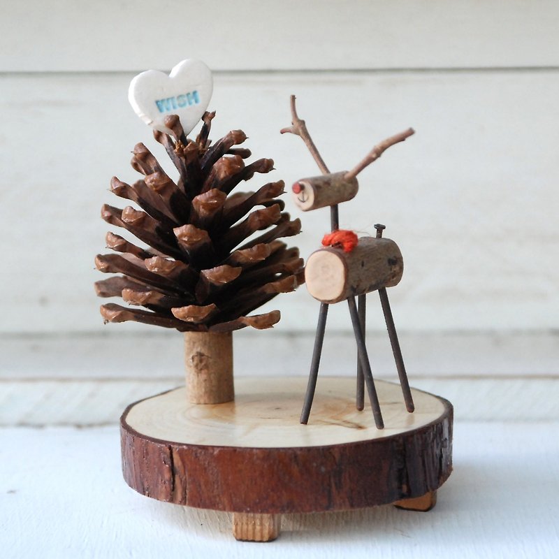 耶誕禮物-手作麋鹿聖誕樹-交換禮物-聖誕裝飾 - 裝飾/擺設  - 木頭 咖啡色