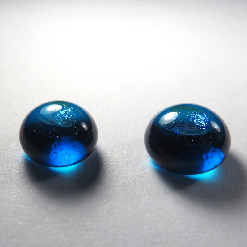 แก้ว ต่างหู สีน้ำเงิน - Jewelry glass sterling silver earrings/sea blue