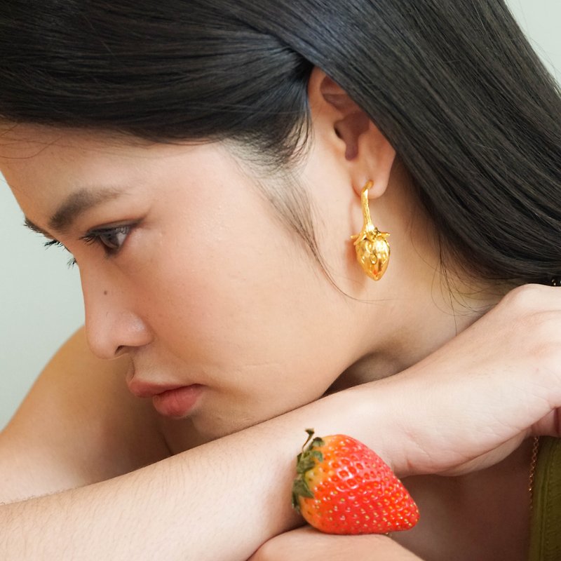 Strawberry Earrings Brass (Price for 1 Piece) - Earrings & Clip-ons - Semi-Precious Stones Silver