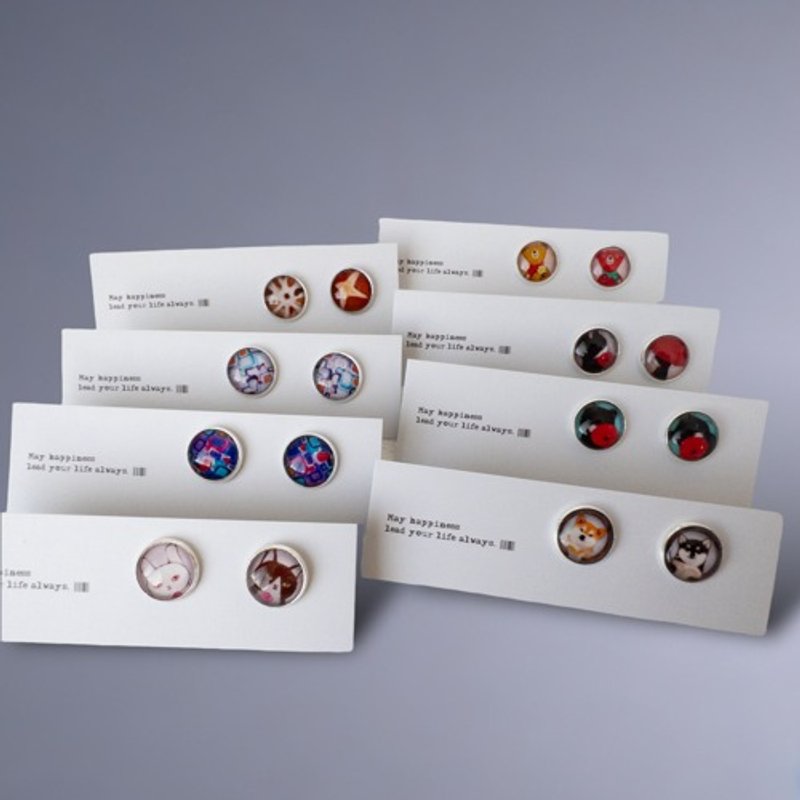 スタッドピアス(8柄) - 耳環/耳夾/耳骨夾 - 玻璃 多色