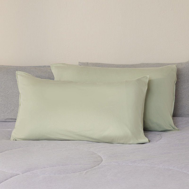 減法美學| 素面信封式枕套1入-灰綠 - 寢具/床包 - 棉．麻 綠色