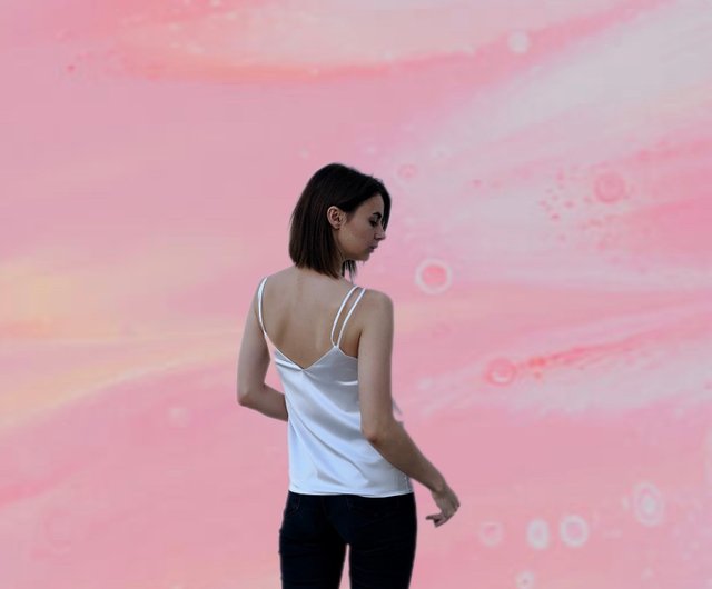 キャミソールスリップトップ、女性用シルクサテントップス