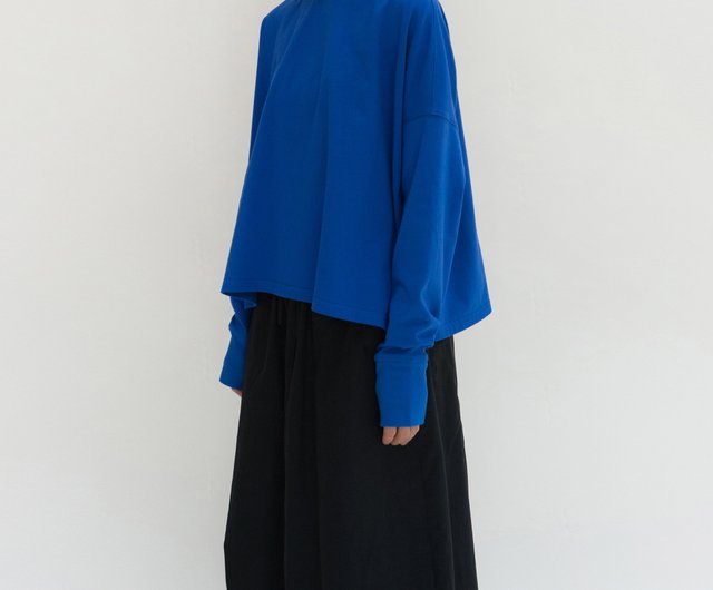 Klein Blue Drop Shoulder Loose Box Sweatshirt Long Sleeve Tee