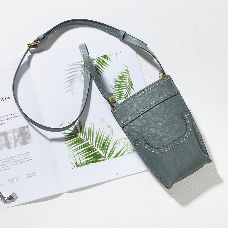 mobile phone bag - Messenger Bags & Sling Bags - Genuine Leather Gray