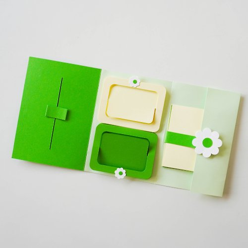 手作吧！材料商店 花花滑動4種機關卡片材料組合包－綠色 (需自己動手做)