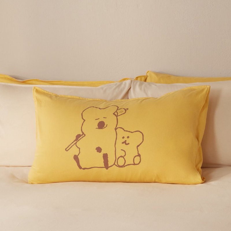 DINOTAENG | QUOKKA & BOBO 純棉網印信封式枕套-盛夏黃 - 寢具/床包 - 棉．麻 黃色