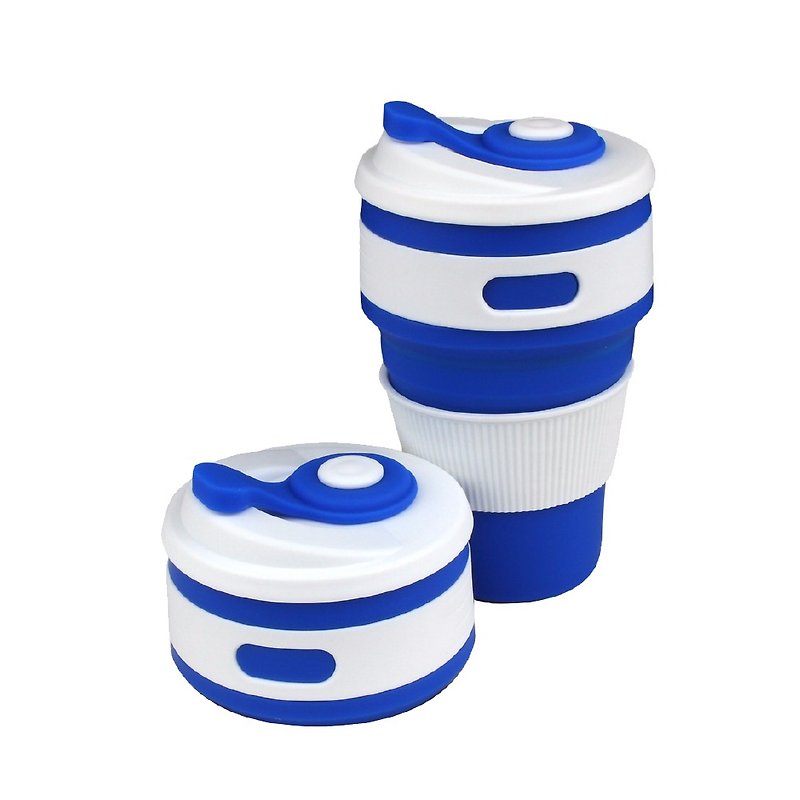矽膠 咖啡杯/馬克杯 藍色 - 便攜式矽膠折疊水杯 (350ml/1入)