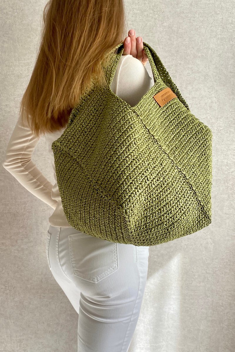 PDF PATTERN Crochet raffia bag, Raffia beach bag, Crochet patterns, Olive Bag - Knitting, Embroidery, Felted Wool & Sewing - Polyester Khaki