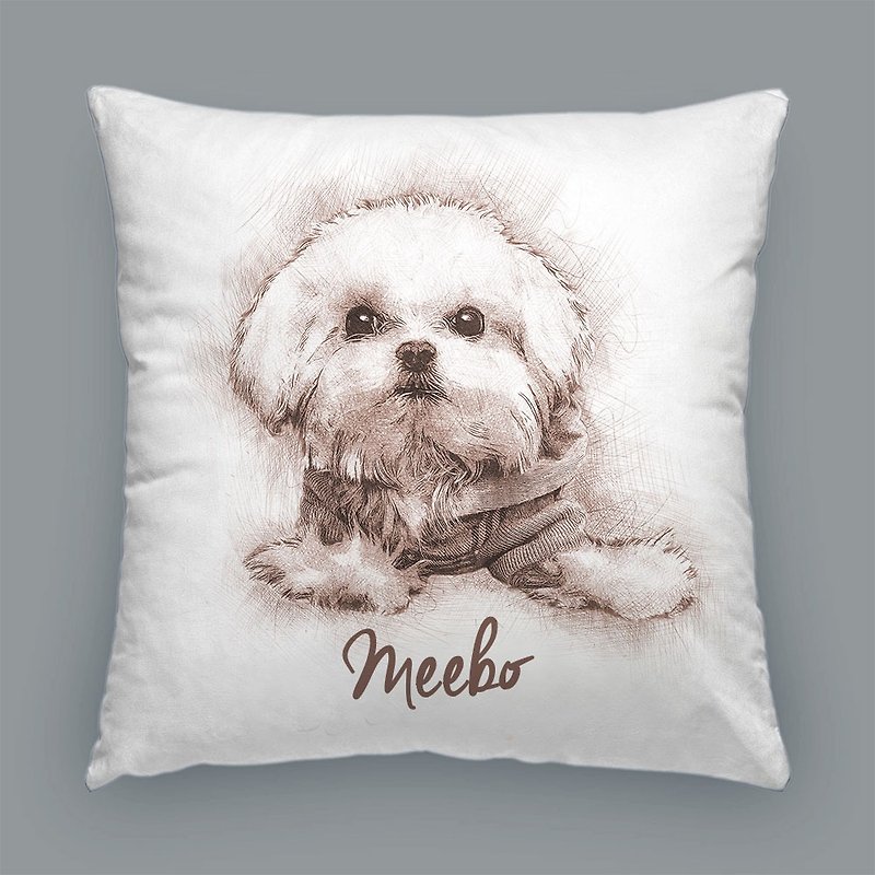 Customized character pet painting / pillow double-sided with the same picture (sketch wind) - Customized Portraits - Cotton & Hemp White