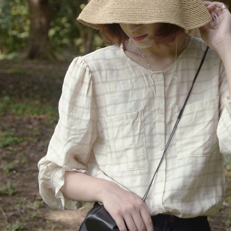 French khaki pattern shirt|shirt|summer|man cotton+nylon|Sora-319 - Women's Shirts - Cotton & Hemp 