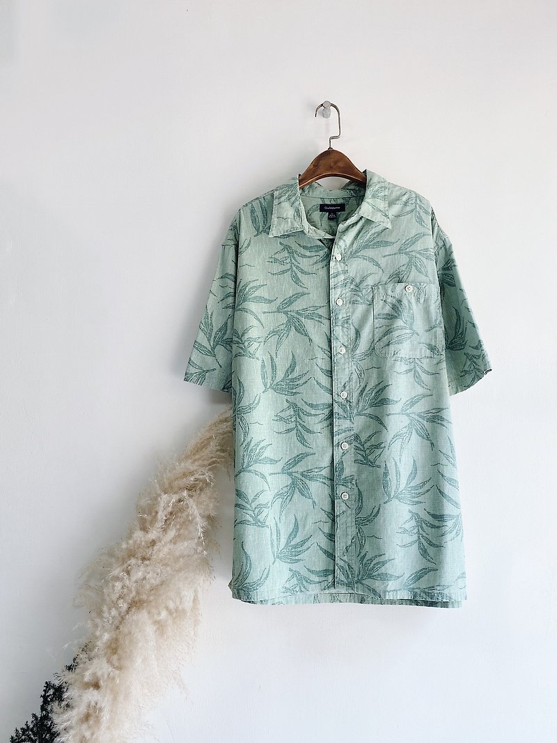 croft&barrow green vintage cotton Hawaiian shirt top vintage Aloha Shirt - เสื้อเชิ้ตผู้ชาย - ผ้าฝ้าย/ผ้าลินิน สีเขียว