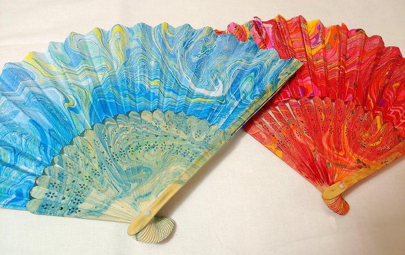 Cool One Summer Floating Dye Two-color Small Folding Fan Set - พัด - กระดาษ 