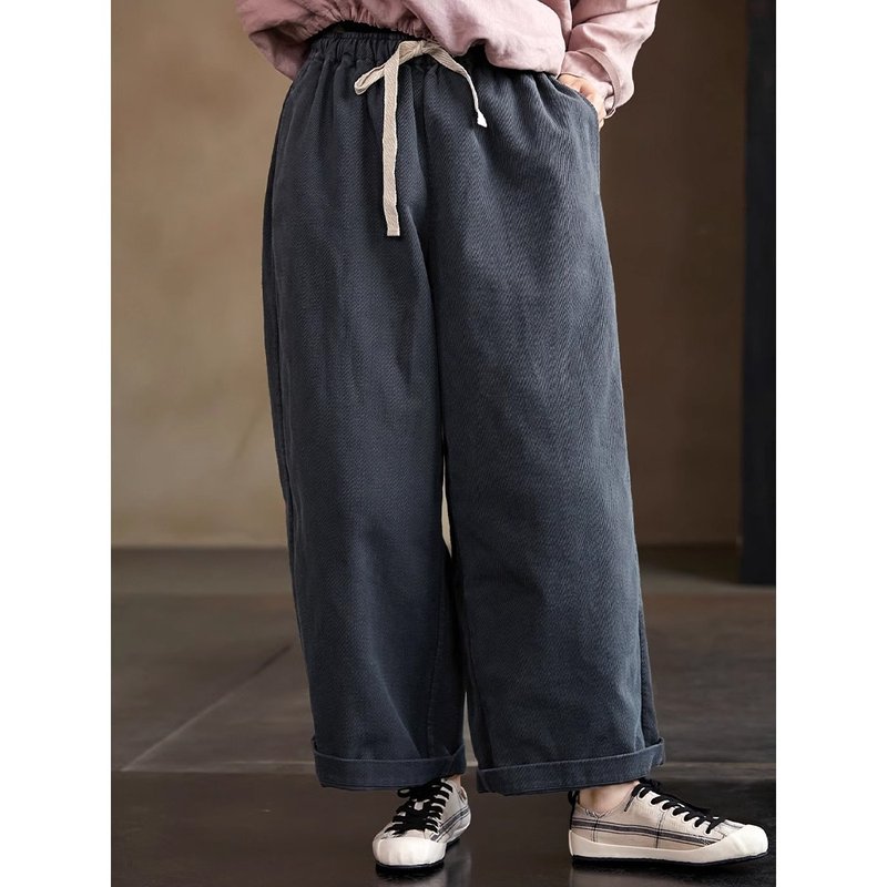 Ink-dyed gray classic casual style retro loose and simple carrot pants - กางเกงขายาว - ผ้าฝ้าย/ผ้าลินิน 