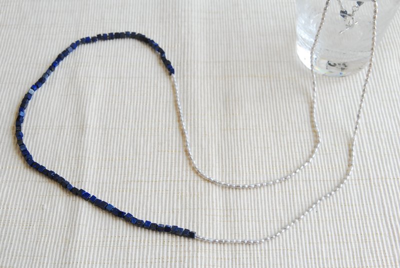 Resale x3 Lapis lazuli and gray pearl long necklace - Necklaces - Semi-Precious Stones Blue