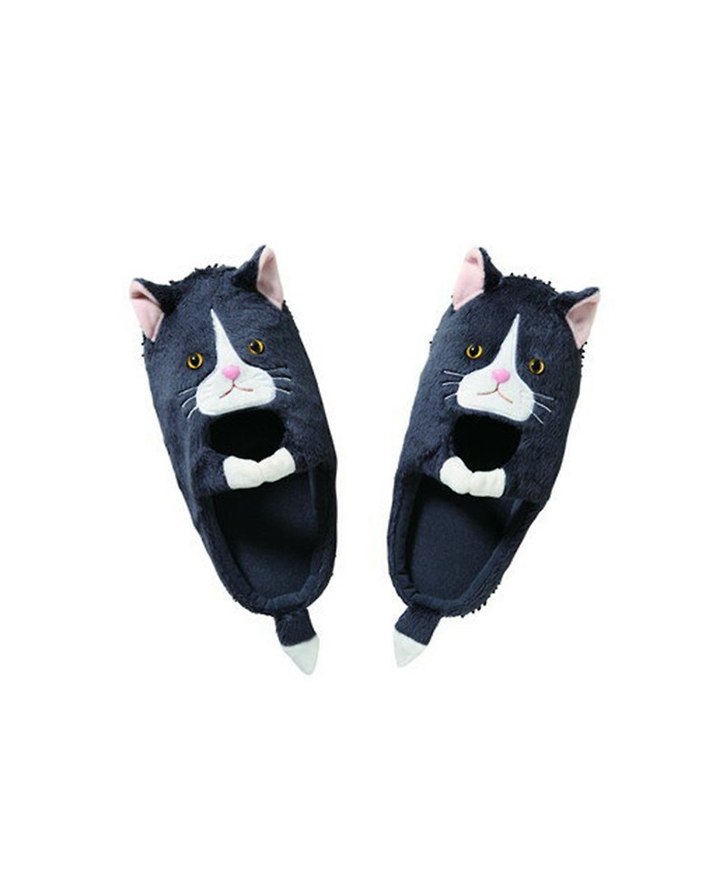 Japan Magnets super cute animal series mop mopping home indoor slippers (black cat models) - รองเท้าแตะในบ้าน - ไฟเบอร์อื่นๆ สีน้ำเงิน