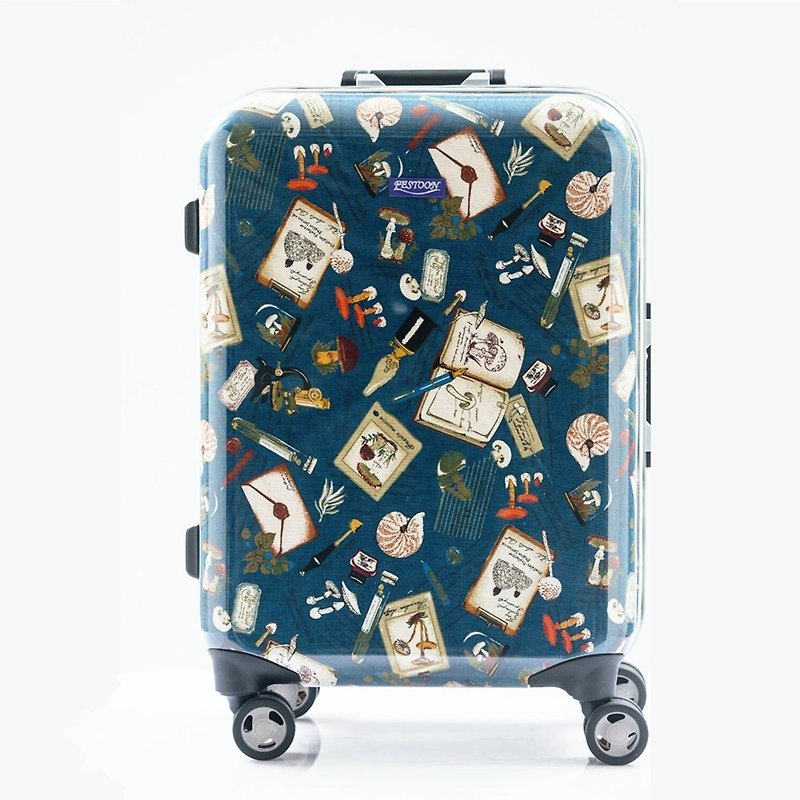手本筆記藍色系-手工印紋時尚鋁框20吋行李箱/旅行箱 - 行李箱/旅行袋 - 鋁合金 