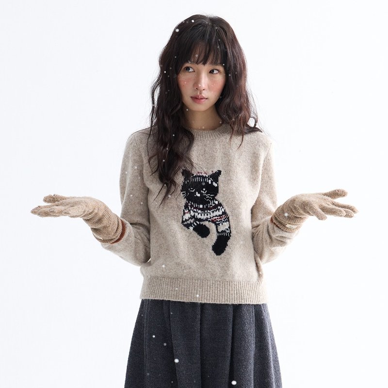 Cat Jacquard Sweater | Knitwear | Two Colors | Winter Collection | Sora-1999 - Women's Sweaters - Wool Multicolor