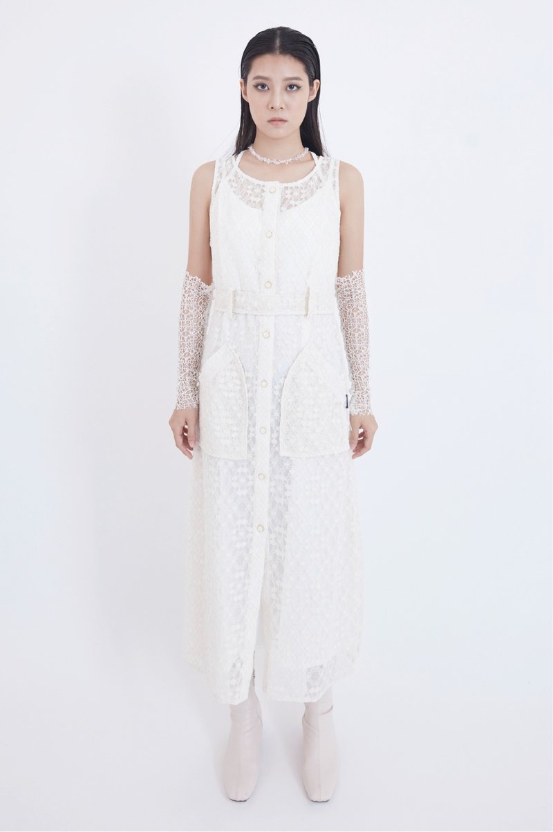 Lace sleeveless blouse dress (with inner - One Piece Dresses - Polyester White