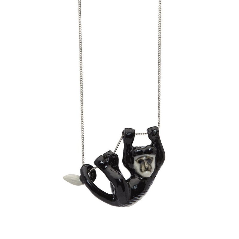 AndMary 手繪瓷項鍊-猴子 禮盒包裝 Monkey Necklace - 項鍊 - 瓷 黑色