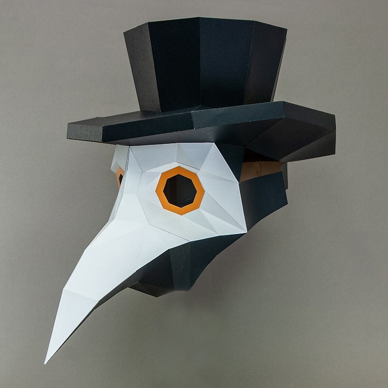 DIY手作3D紙模型擺飾 禮物 頭套 面具系列 - 瘟疫醫生鳥嘴面具 - 玩偶/公仔 - 紙 黑色