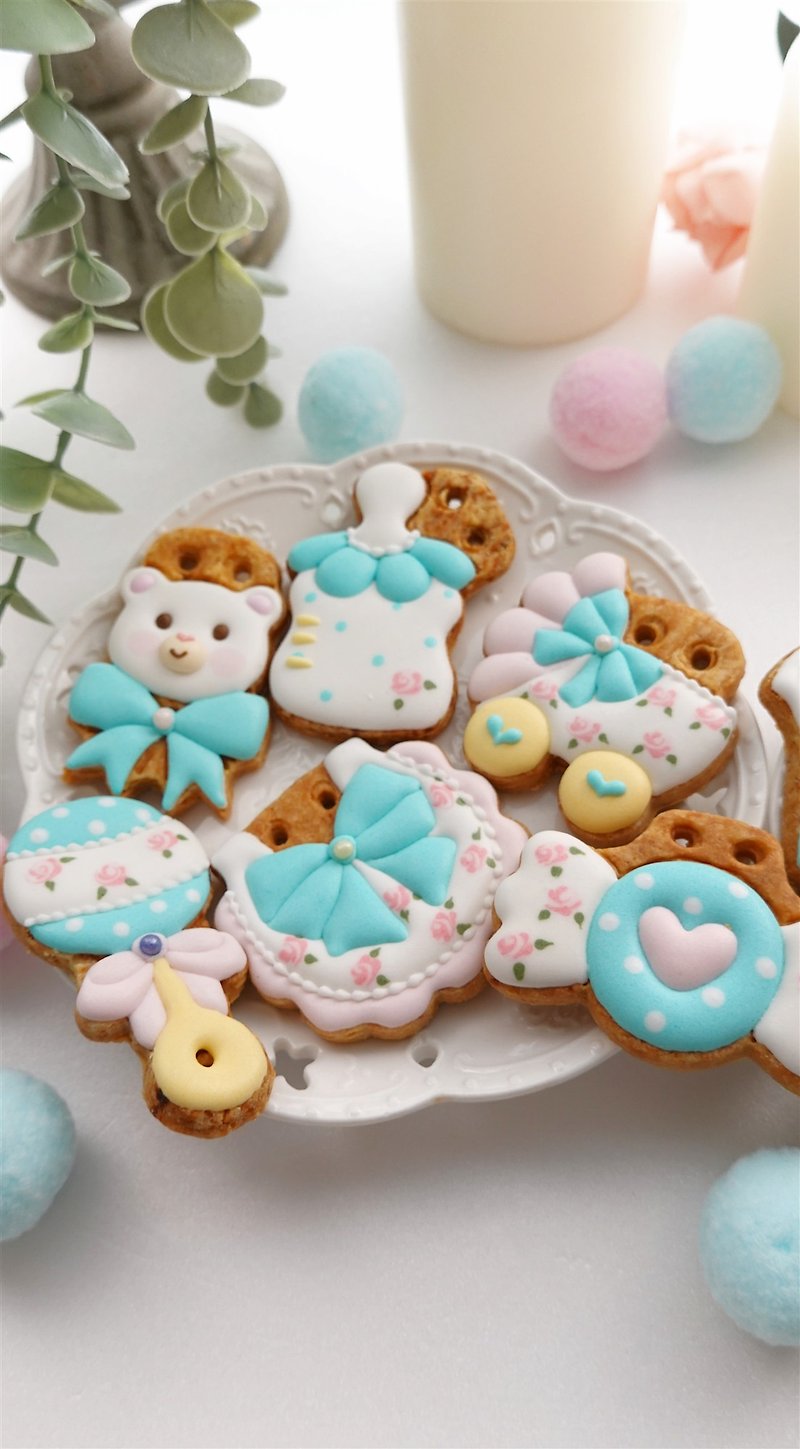 [Customized] Tiffany Blue Rose/Saliva Collection Cookies/Baby/4 Months Saliva Collection/Salivation Collection Ceremony - Handmade Cookies - Other Materials 