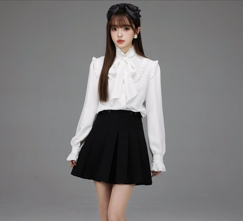 French retro college stand collar lace lady high-end shirt - เสื้อเชิ้ตผู้หญิง - วัสดุอื่นๆ ขาว