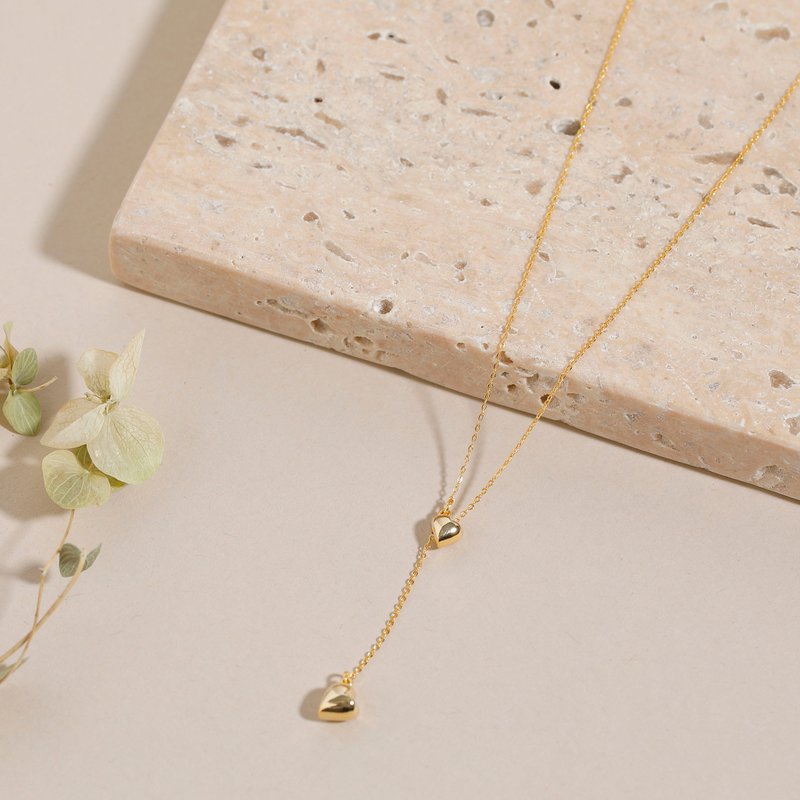 pendulum-heart necklace GD Nickel-free smooth lariat necklace Long heart necklace with freely adjustable length Gold - Long Necklaces - Other Metals Gold