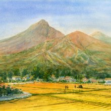 水彩画原画　常念岳と安曇野田園 水彩画原画 常念岳と安曇野田園 ＃606 | iichi 日々の暮らしを