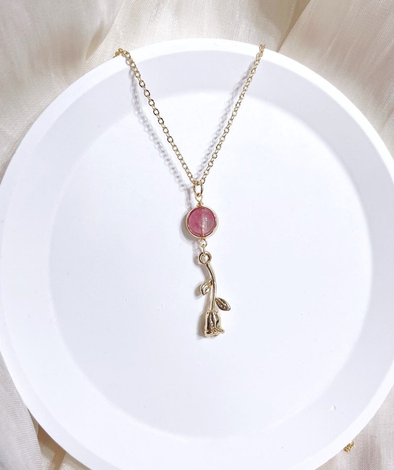 Rose rose/star/crystal Stone rhodonite necklace/14k color-preserving necklace - สร้อยข้อมือ - โลหะ 