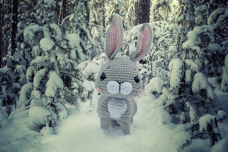 Grey bunny, Crochet bunny, Crochet bunny Stuffed toy, bunny toy - 寶寶/兒童玩具/玩偶 - 棉．麻 灰色