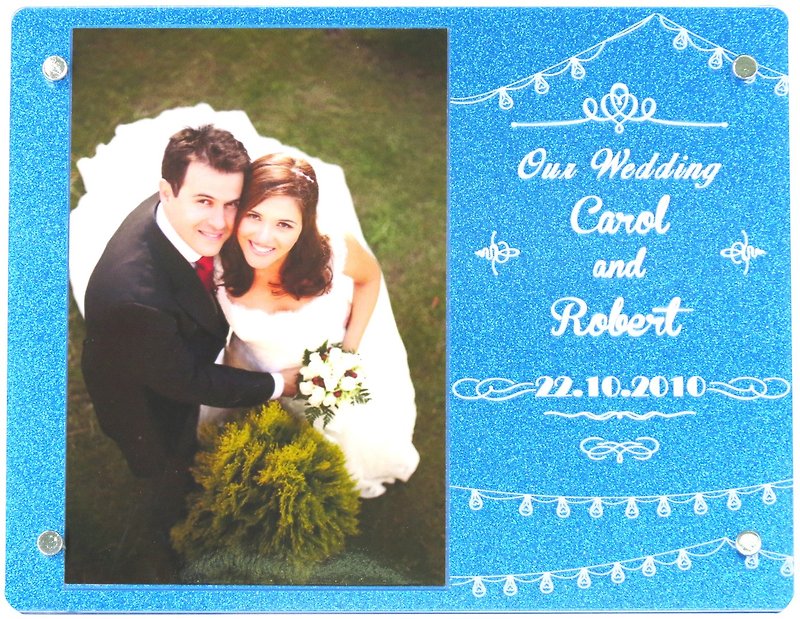 Customized engraving photo frame (4R photo)-We are married A theme x personalization - กรอบรูป - อะคริลิค สีน้ำเงิน