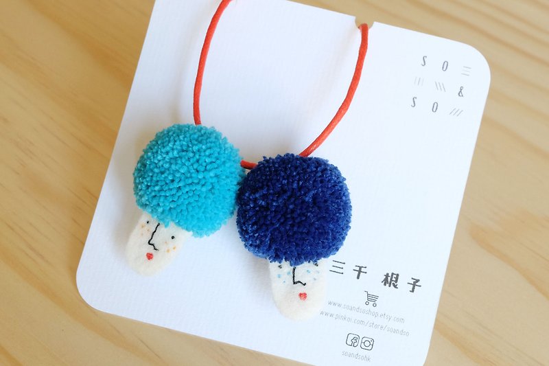 Miss Hairy Collection / Pom Pom Necklace / Sky Blue and Navy Blue - Necklaces - Other Materials Blue
