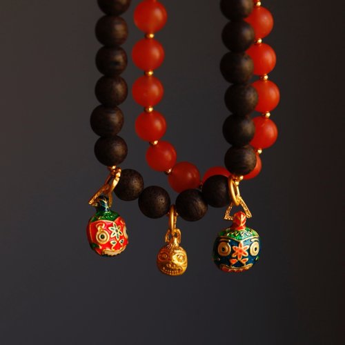 Angel's tears 天使之淚 Jewelry Design 7mm天然川料南紅瑪瑙 沉香手串琺瑯彩吞金獸設計單圈手串手鍊s