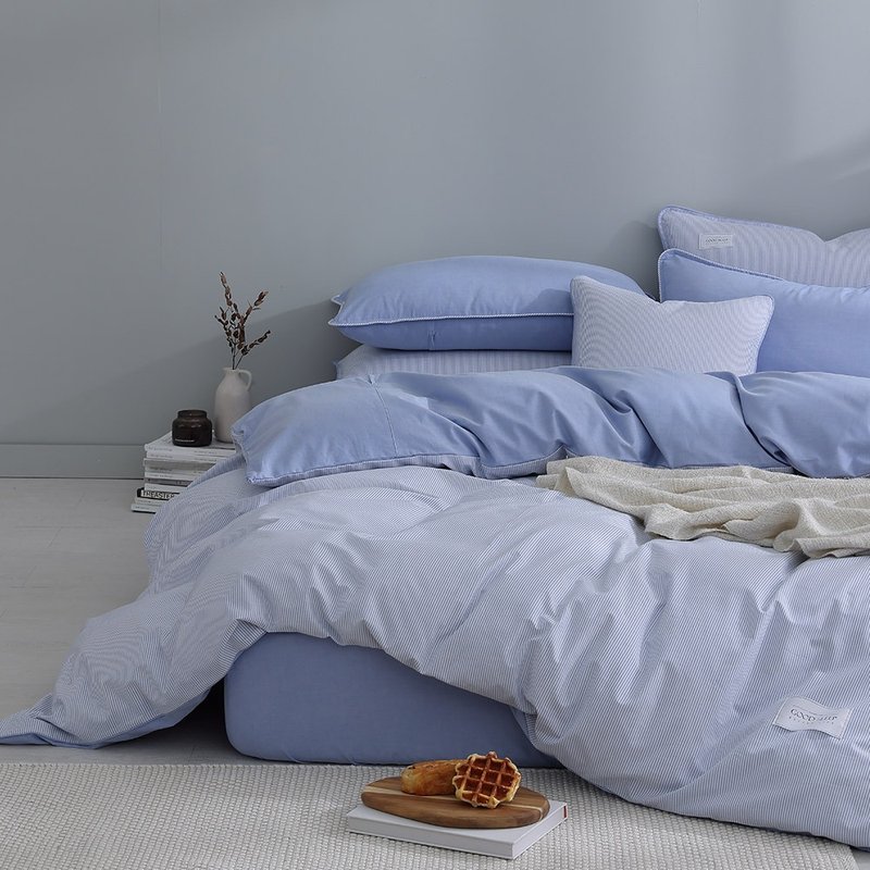 230 woven yarn combed cotton and woven dual-purpose quilt and bed bag set (cyanotic) - Bedding - Cotton & Hemp Blue