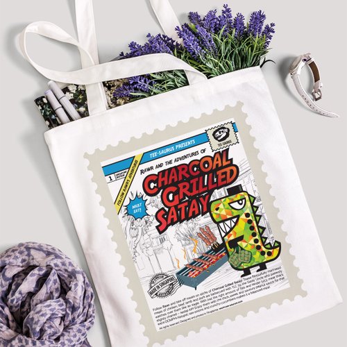 Tee-Saurus Tee-Saurus Happy Totes - Singapore Charcoal Grilled Satay Cotton Tote Bag