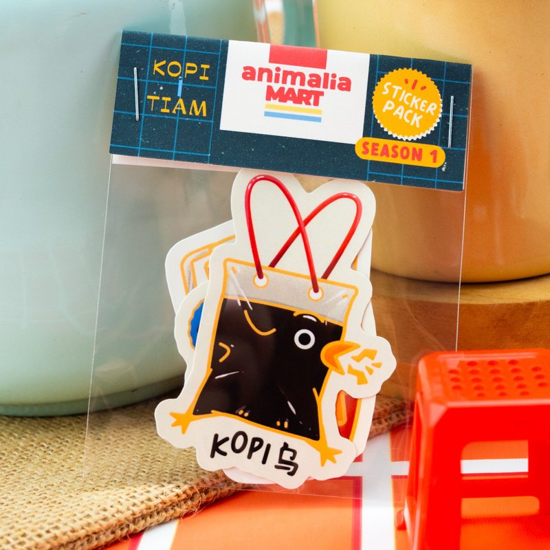 新加坡咖啡店貼紙包・第一季 - 防水啞面貼紙 - 貼紙 - 其他材質 藍色