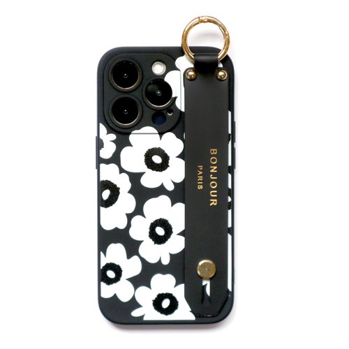 riché iPhone16/15/14/13/12 小巴黎黑白罌粟花手帶手機殼