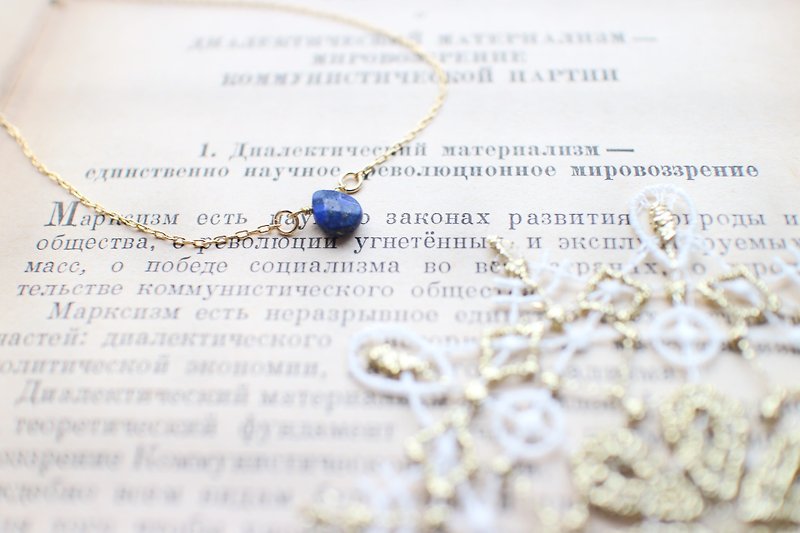 ◢ Christmas gift ◣ Lapis / brass handmade necklace - สร้อยคอ - โลหะ 