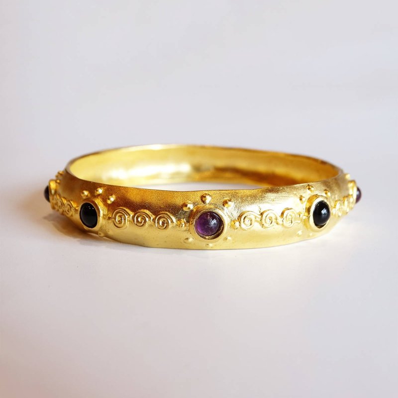 LESLIE 80s Vintage art glass gold matte metal bangle - 手鍊/手環 - 其他金屬 金色