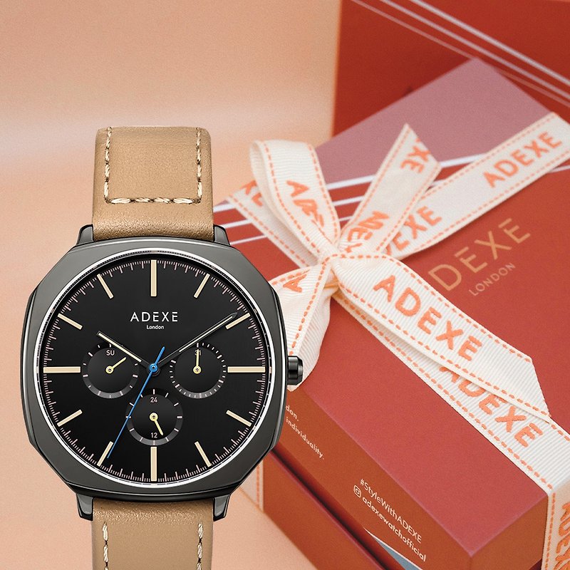 | 原創手錶 Trafalgar 八角形棕色皮帶款 - 男裝錶/中性錶 - 真皮 卡其色