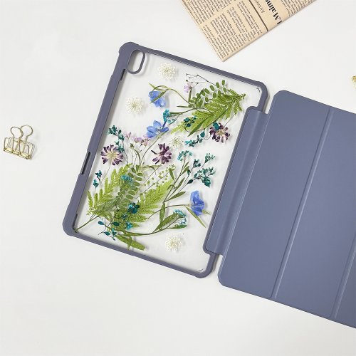 FeimeiPresents 藍碎花草手工押花iPad外殼 iPad Air 11寸 13寸 iPad Pro 11寸13