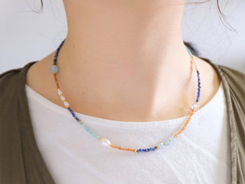 Natural stone beads necklace Blue Yndislegt fjólublár necklace lapis lazuli - สร้อยคอ - เครื่องเพชรพลอย สีน้ำเงิน