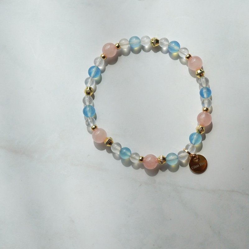 Madaras Plus Rose Quartz Aquamarine Moonstone 14KGF Bracelet - สร้อยข้อมือ - คริสตัล 