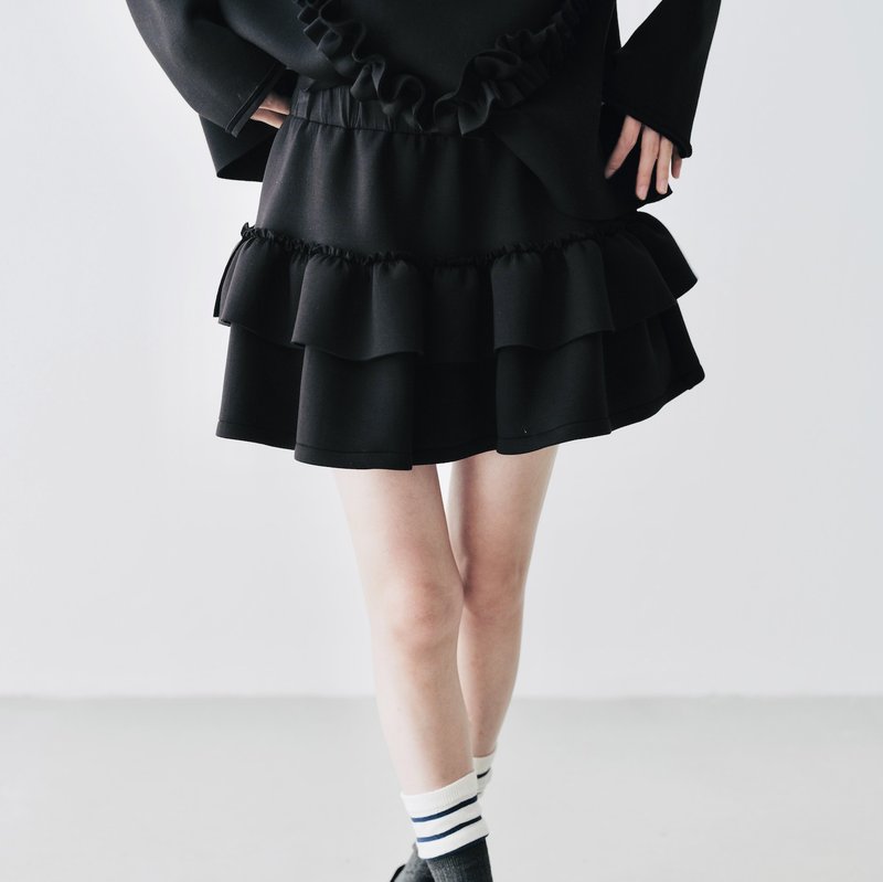 Black air cotton cake skirt/skirt skirt - กระโปรง - วัสดุอื่นๆ สีดำ