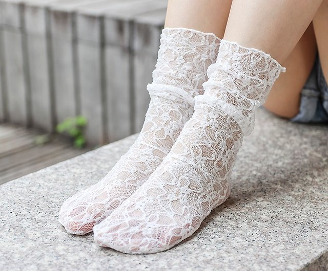 Socks Cotton Stretchy Ankle Lace Design Indigo Dyed Feminine Foot Wear